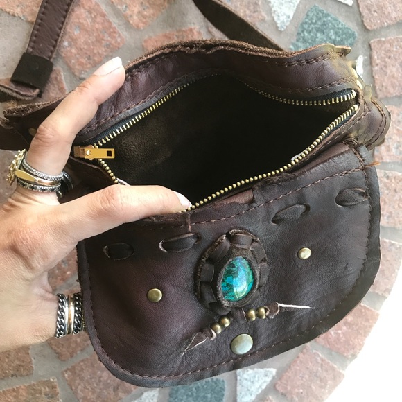 LAST ONE ! brown leather & chrysocolla boho bag - Picture 6 of 8